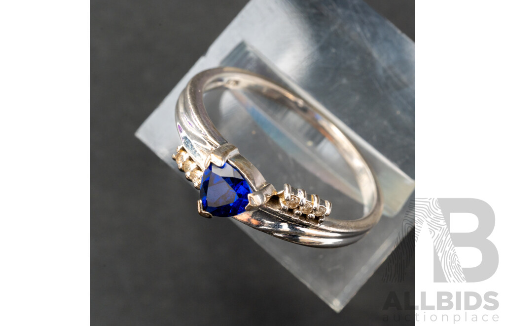 9ct White Gold Sapphire & Diamond Ring, TDW 0.03ct, Size Q, 2.24 Grams