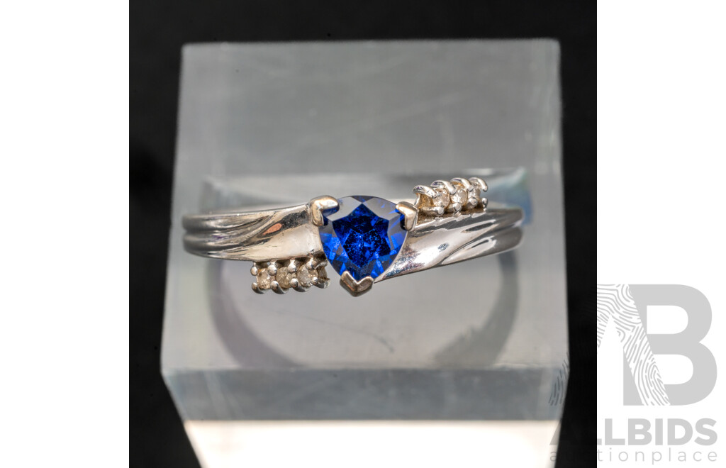 9ct White Gold Sapphire & Diamond Ring, TDW 0.03ct, Size Q, 2.24 Grams