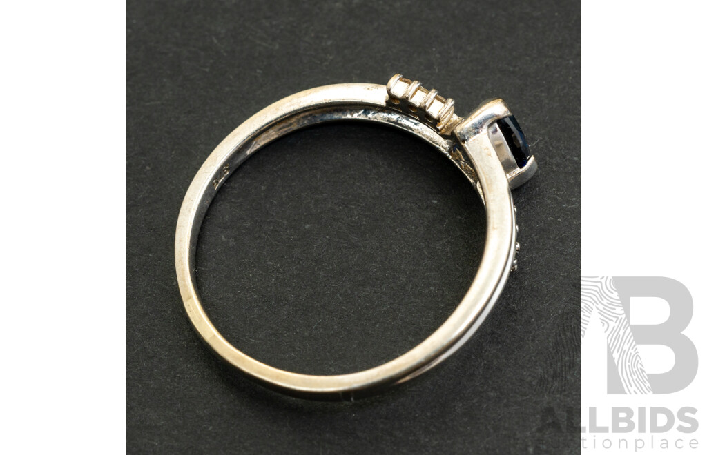 9ct White Gold Sapphire & Diamond Ring, TDW 0.03ct, Size Q, 2.24 Grams
