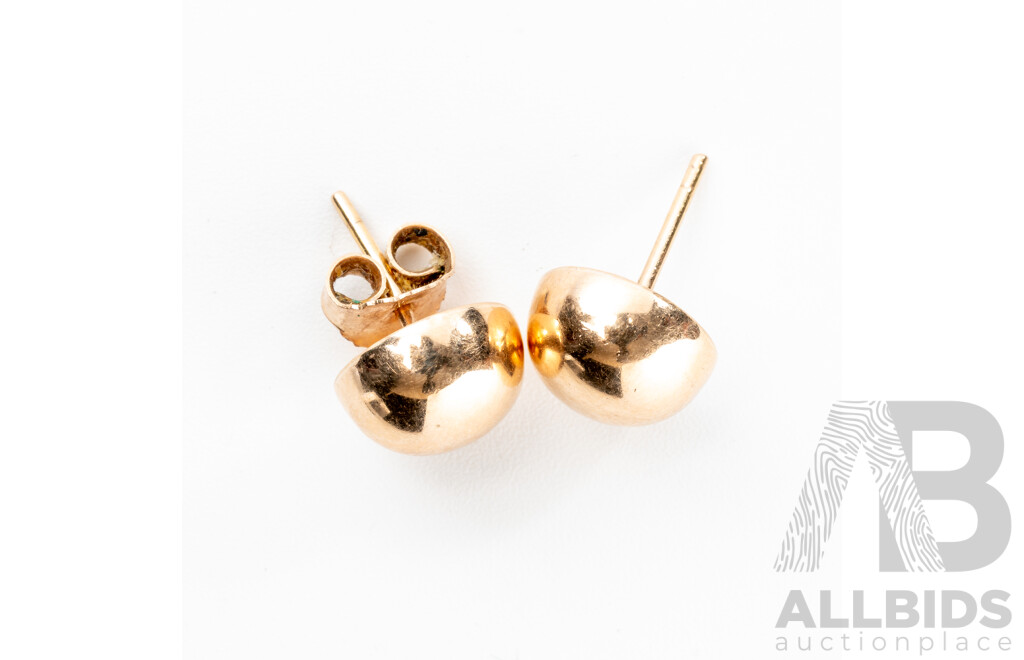 9ct Dome Stud Earrings, 10mm, 1.95 Grams