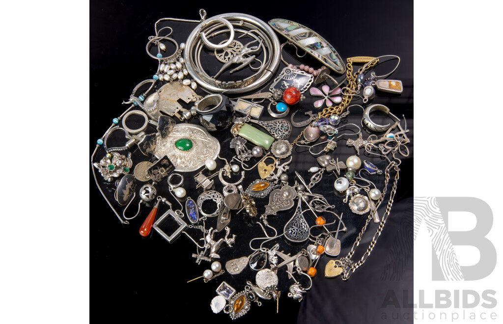 Collection of Silver 925/800/500 and Silver Plated Jewellery Perfect for Use as Embellishments, 179 Grams