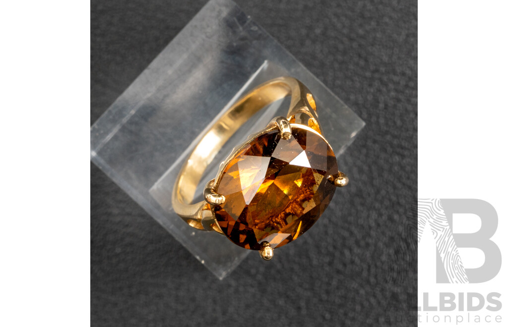 9ct Vintage Smokey Quartz Cocktail Ring, Size Q, 5.99 Grams