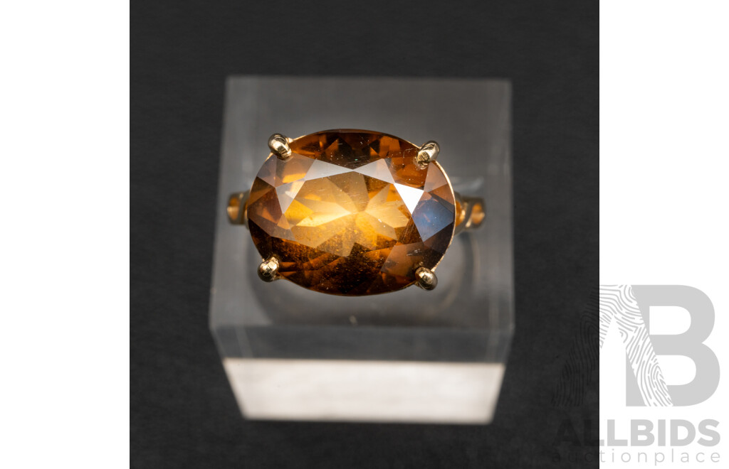 9ct Vintage Smokey Quartz Cocktail Ring, Size Q, 5.99 Grams
