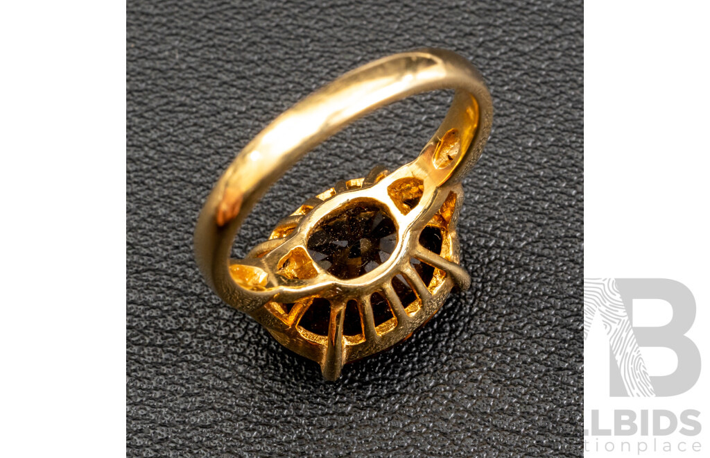 9ct Vintage Smokey Quartz Cocktail Ring, Size Q, 5.99 Grams