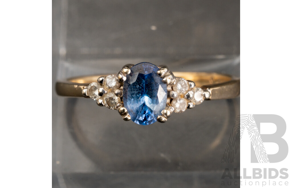 9ct Cornflour Blue Sapphire & Diamond Ring, S0.58ct/TDW0.12ct, Size O, 2.13 Grams