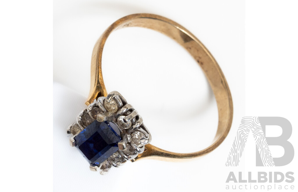 9ct Vintage Sapphire & Diamond Ring, TDW 0.10ct, Size O, 1.87 Grams