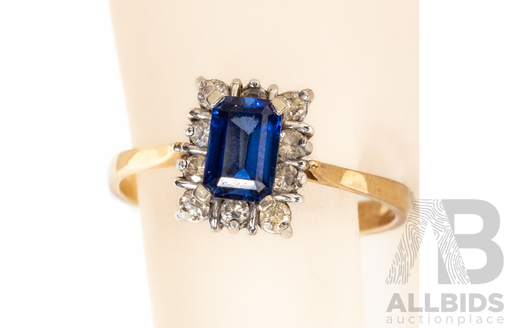 9ct Vintage Sapphire & Diamond Ring, TDW 0.10ct, Size O, 1.87 Grams