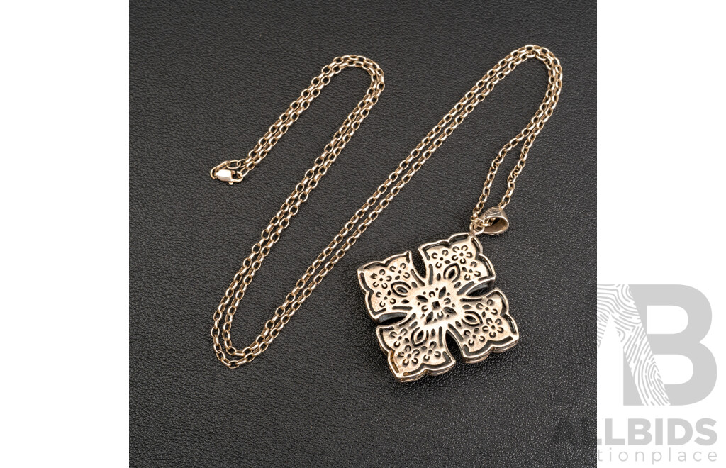 Najo Sterling Silver Ornate Cross Pendant & Chain, 76cm, 29.10 Grams