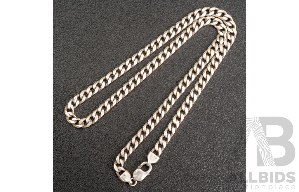 Sterling Silver Flat Curve Link Necklace, 55cm, 55.27 Grams