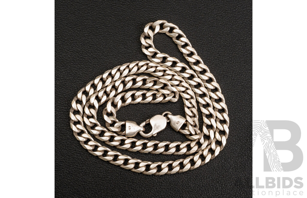 Sterling Silver Flat Curve Link Necklace, 55cm, 55.27 Grams