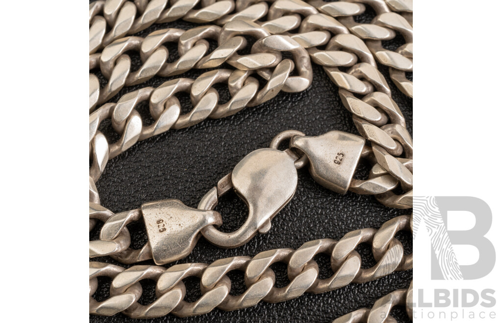 Sterling Silver Flat Curve Link Necklace, 55cm, 55.27 Grams