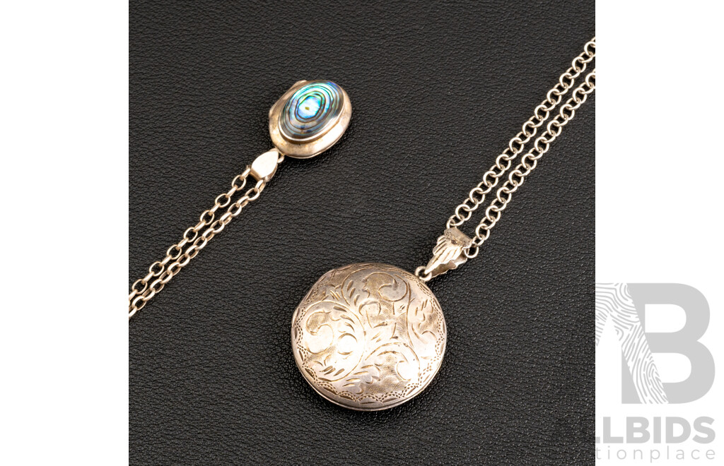 Vintage Sterling Silver (2) Lockets & Chains, 26.30 Grams