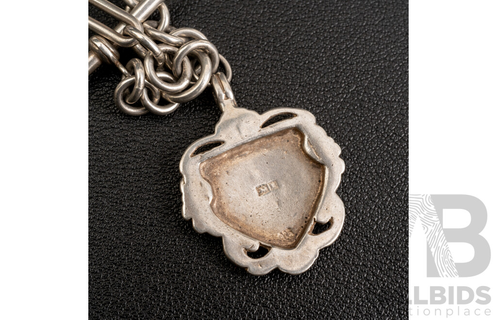 Vintage Sterling Silver Fob Chain Necklace with Albert Clasp & Medallion Pendant, 50cm, 41.03 Grams
