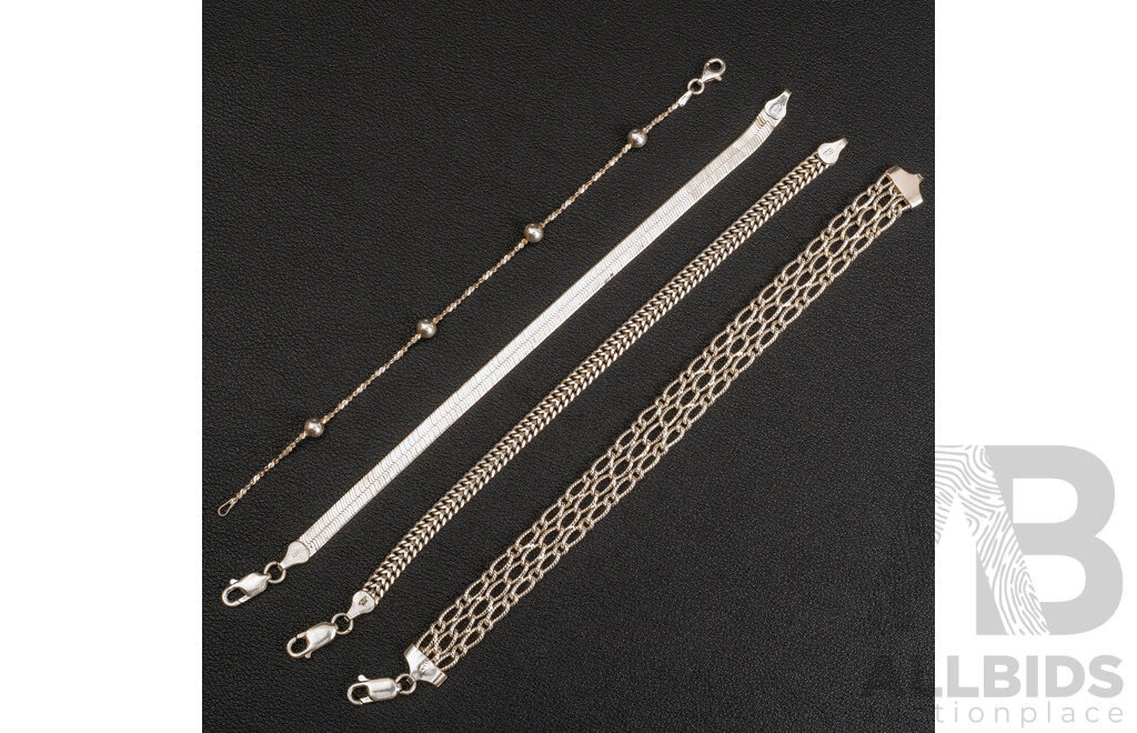 Sterling Silver Bracelets (4) All as New in Various Styles, 31.85 Grams