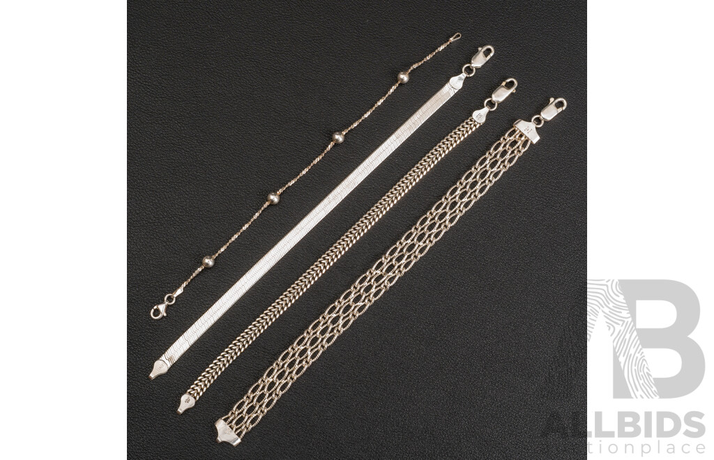 Sterling Silver Bracelets (4) All as New in Various Styles, 31.85 Grams