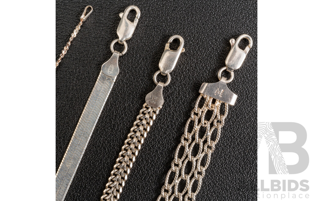 Sterling Silver Bracelets (4) All as New in Various Styles, 31.85 Grams