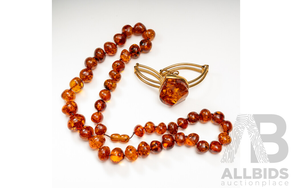 Vintage Baltic Amber Beaded Necklace & Bracelet