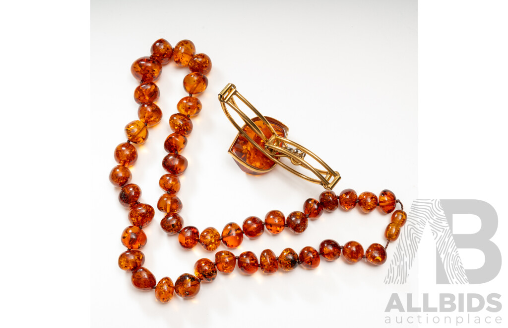 Vintage Baltic Amber Beaded Necklace & Bracelet