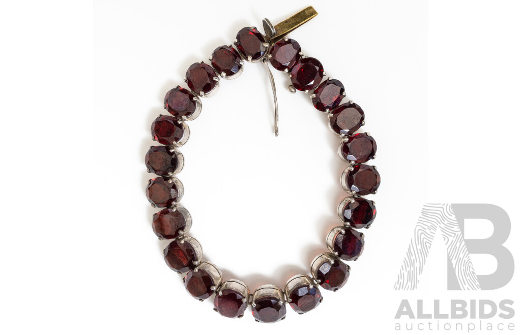Vintage Sterling Silver Garnet Tennis Bracelet, 17.5cm, 28.21 Grams