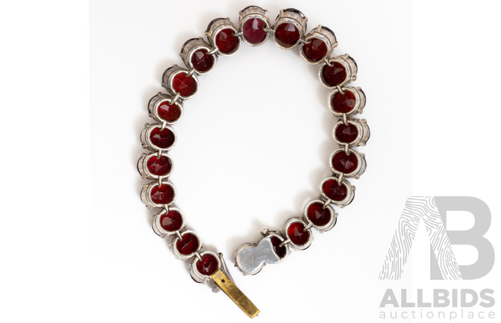 Vintage Sterling Silver Garnet Tennis Bracelet, 17.5cm, 28.21 Grams