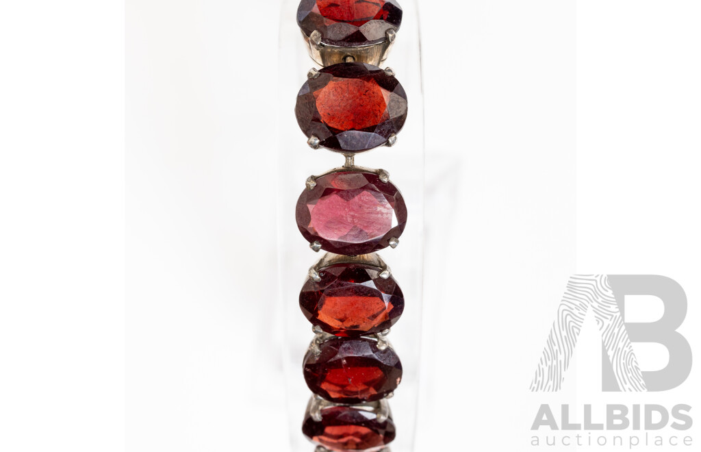 Vintage Sterling Silver Garnet Tennis Bracelet, 17.5cm, 28.21 Grams