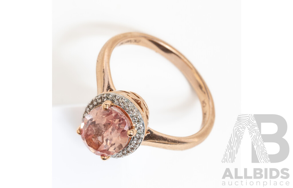 Michael Hill Jewellers 10ct RG Peach Biron Sapphire & Diamond Ring, Est TDW 0.15ct, Size O, 3.48 Grams