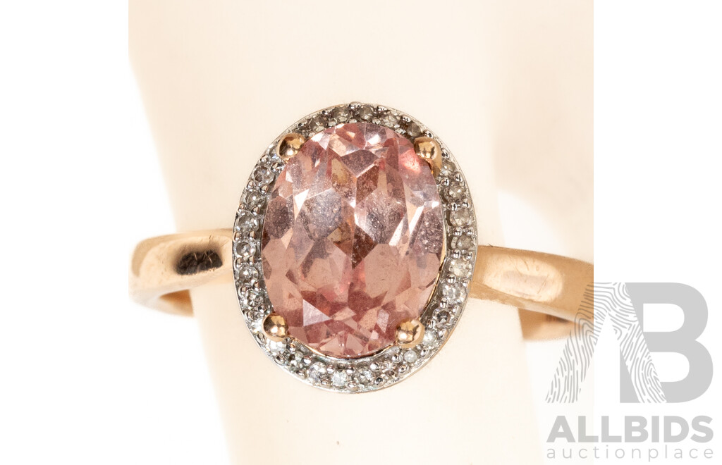 Michael Hill Jewellers 10ct RG Peach Biron Sapphire & Diamond Ring, Est TDW 0.15ct, Size O, 3.48 Grams