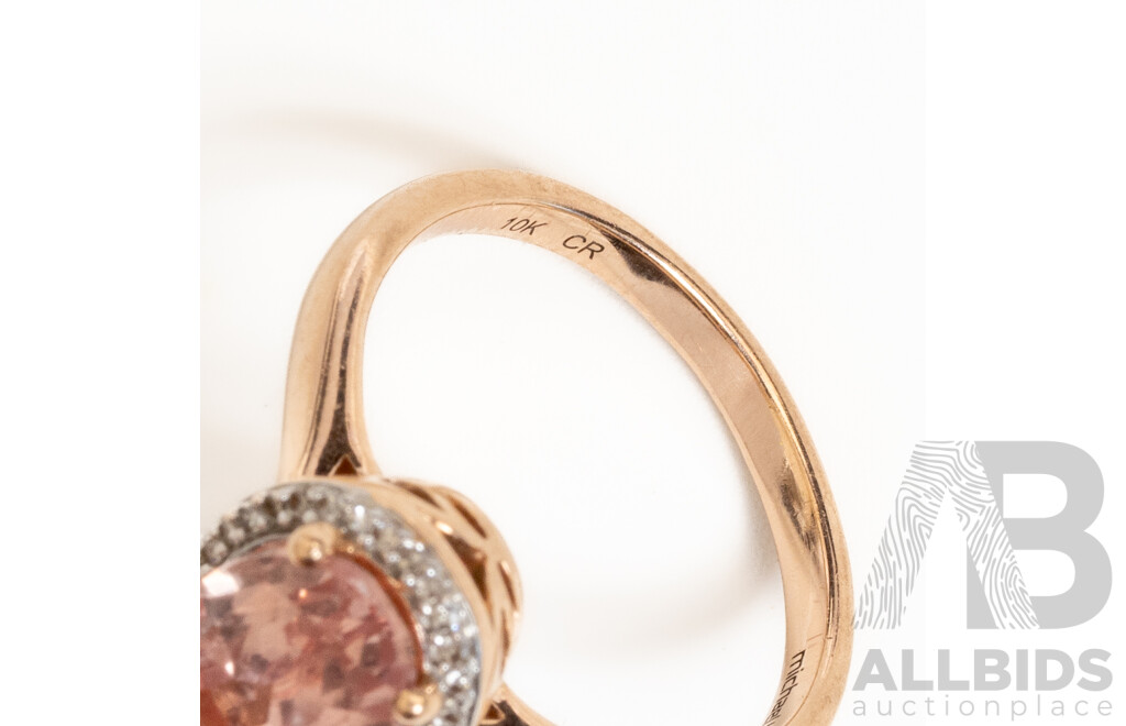 Michael Hill Jewellers 10ct RG Peach Biron Sapphire & Diamond Ring, Est TDW 0.15ct, Size O, 3.48 Grams
