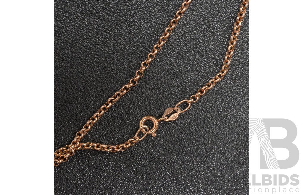 9ct Rose Gold Perfume/Snuff Bottle Pendant 50mm, on 9ct Belcher Link Necklace, 56cm, 16.73 Grams