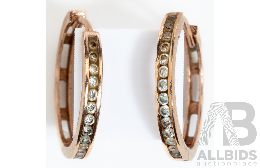 9ct Rose Gold Diamond Hoop Earrings, TDW 0.15ct, 12mm, 1.90 Grams