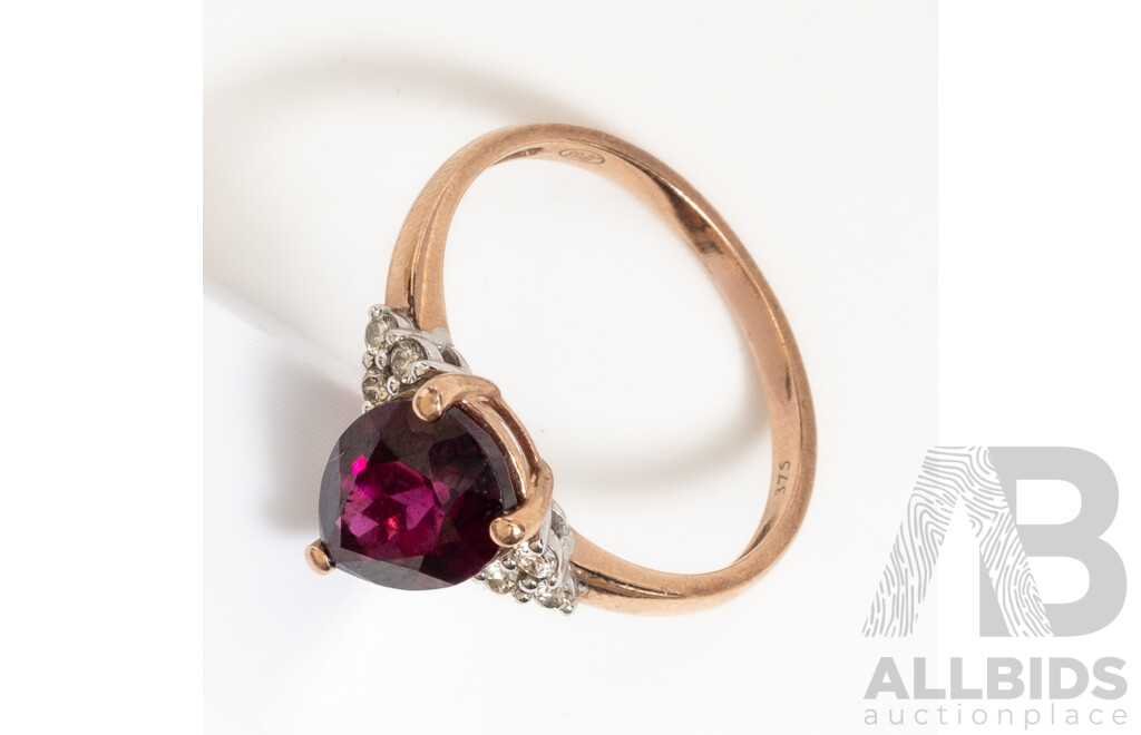 9ct Rhodolite Garnet & Diamond Ring, TDW 0.15ct, Size O, 2.04 Grams