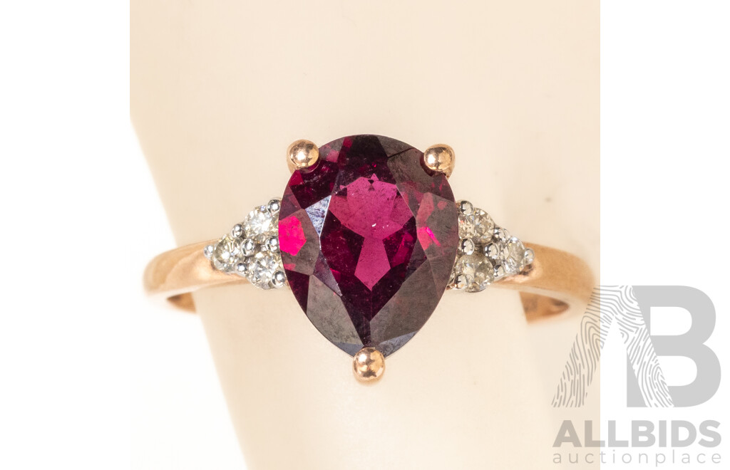 9ct Rhodolite Garnet & Diamond Ring, TDW 0.15ct, Size O, 2.04 Grams
