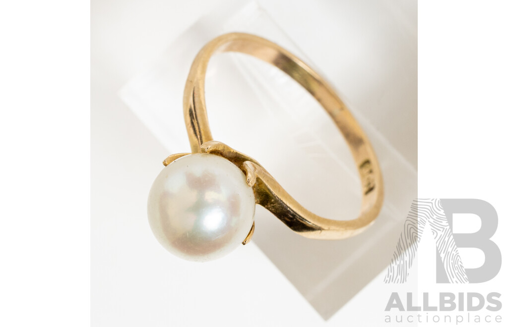 9ct Vintage Cultured Pearl Ring, Size N, 2.27 Grams