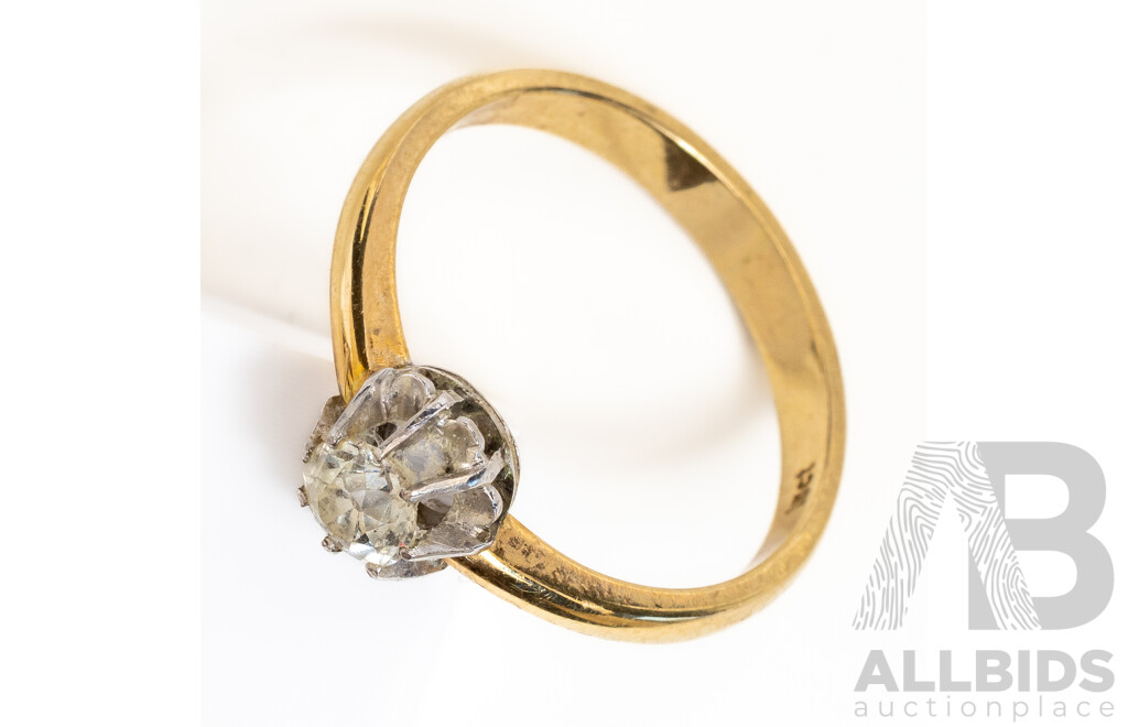 18ct Vintage Diamond Solitaire Ring, TDW0.20ct, Size O, 3.35 Grams