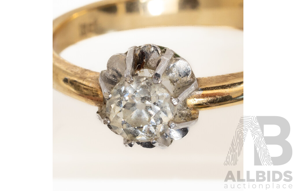 18ct Vintage Diamond Solitaire Ring, TDW0.20ct, Size O, 3.35 Grams