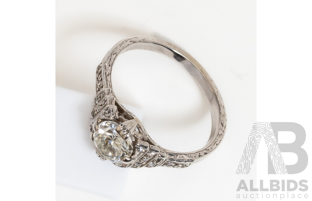 18ct White Gold Vintage Diamond Engagement Ring, TDW 1.0CT, Size M, 3.08 Grams