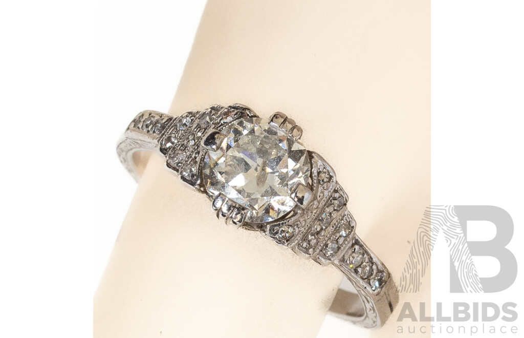 18ct White Gold Vintage Diamond Engagement Ring, TDW 1.0CT, Size M, 3.08 Grams