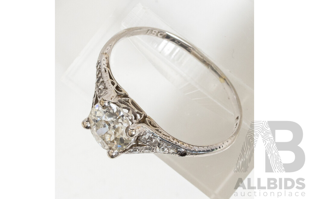 18ct White Gold Vintage Diamond Engagement Ring, TDW 0.93ct, Size N, 1.59 Grams