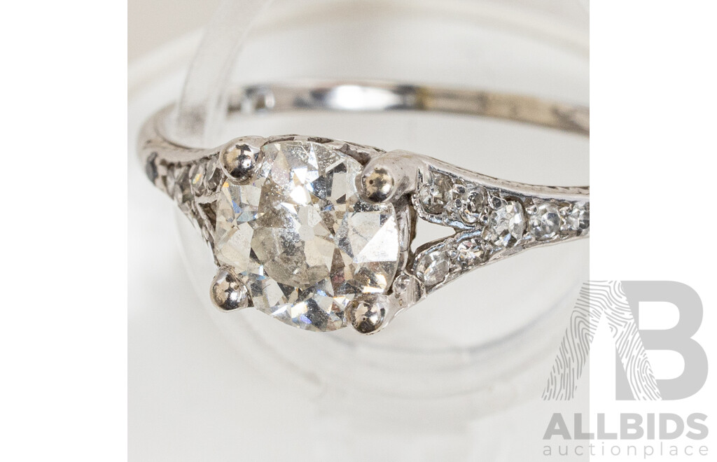 18ct White Gold Vintage Diamond Engagement Ring, TDW 0.93ct, Size N, 1.59 Grams