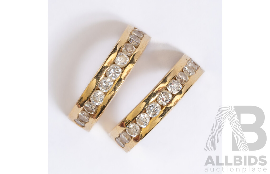 18ct Diamond Set 15mm Half Hoop Stud Earrings with Screw Backs, TDW 1.0ct, 5.75 Grams