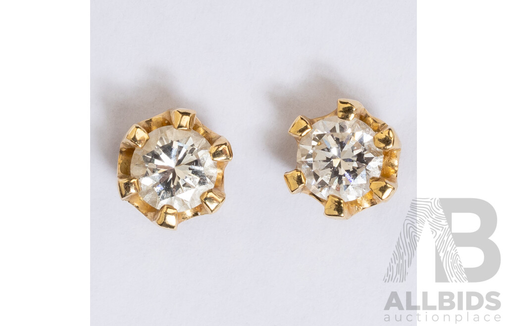 18ct Yellow Gold 0.70ct Diamond Stud Earrings, Screw Back Fittings, 2.41 Grams