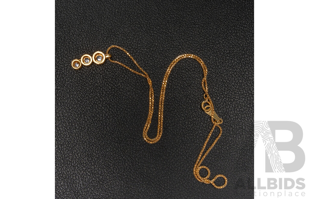 18ct 0.30ct Diamond Three Stone Pendant and 18ct Box Link Chain, 40cm, 4.79 Grams