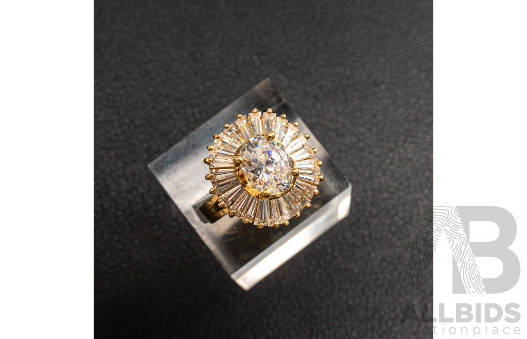 14ct Cubic Zirconia Cluster Cocktail Ring, Size M, 7.88 Grams