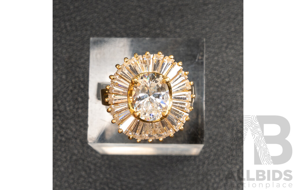 14ct Cubic Zirconia Cluster Cocktail Ring, Size M, 7.88 Grams