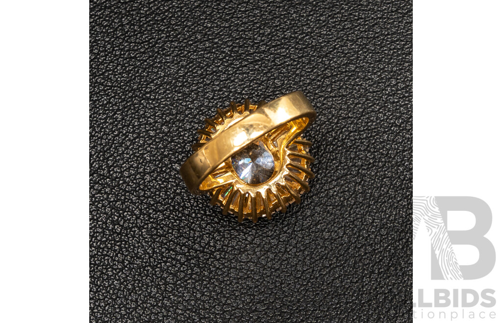 14ct Cubic Zirconia Cluster Cocktail Ring, Size M, 7.88 Grams