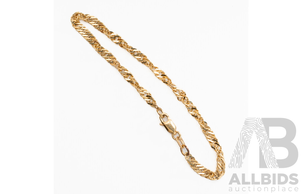 9ct Flat Rope Twist Bracelet, 18cm, 3.65 Grams