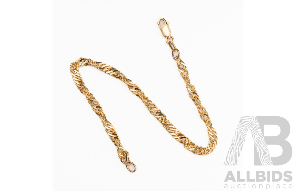 9ct Flat Rope Twist Bracelet, 18cm, 3.65 Grams