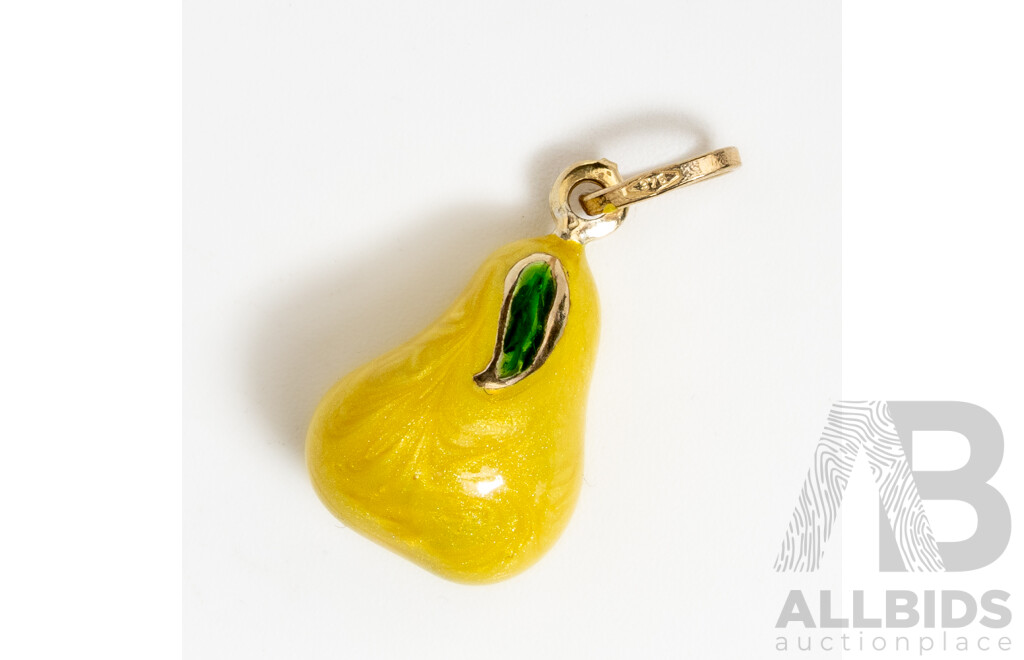 9ct Enamel Pear Charm/Pendant, 25mm Long, 1.67 Grams