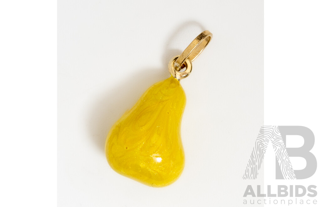 9ct Enamel Pear Charm/Pendant, 25mm Long, 1.67 Grams