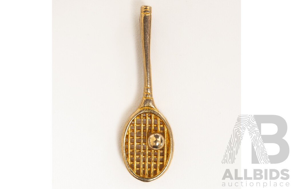 9ct Vintage Tennis Racket & Ball Slider Pendant, 23mm, 0.72 Grams